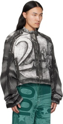 Gerrit Jacob Black & White Printed Moto Denim Jacket