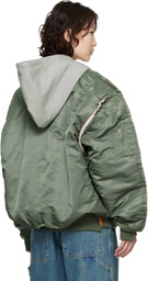 VETEMENTS Khaki Alpha Industries Edition Attached Hood Bomber Jacket