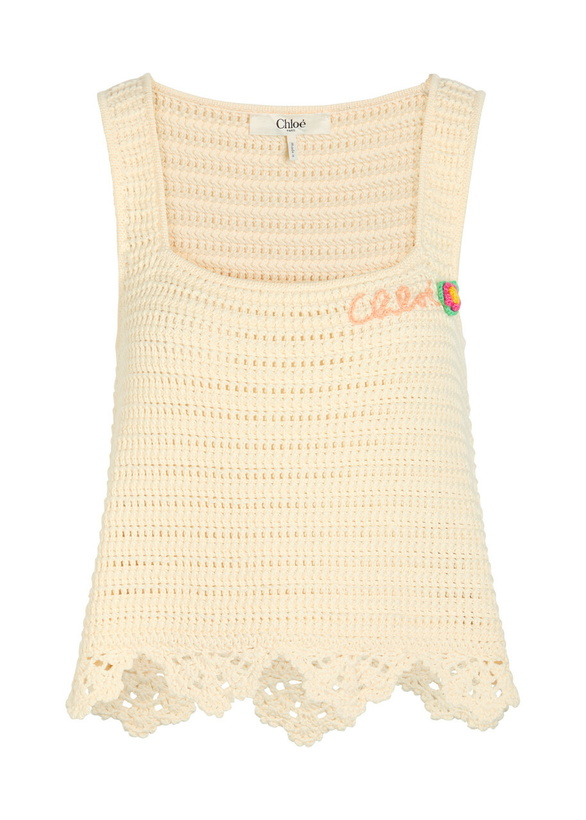 Photo: Chloe Logo-intarsia Crochet Cotton top White