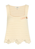 Chloe Logo-intarsia Crochet Cotton top White