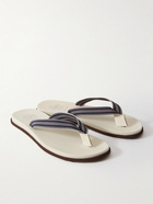 Brunello Cucinelli - Leather-Trimmed Striped Grosgrain Sandals - Blue