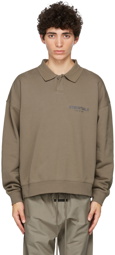 Essentials Taupe Logo Long Sleeve Polo