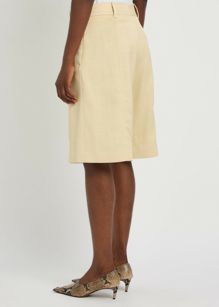 Another Tomorrow Tailored Wide-leg Bermuda Shorts Beige