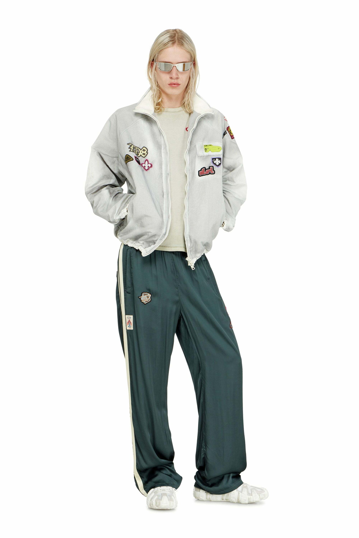 Diesel Windbreaker with trompe l'oeil patches - Jackets Mens in Grey