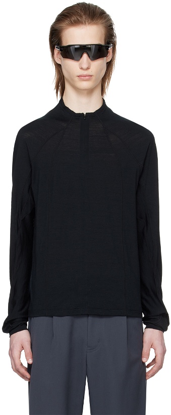 Photo: Goldwin 0 Black Half-Zip Long Sleeve T-Shirt