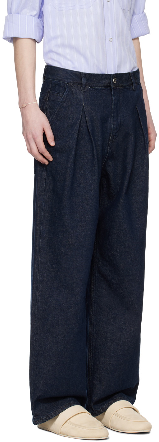 AFTER PRAY Navy Pleated Jeans