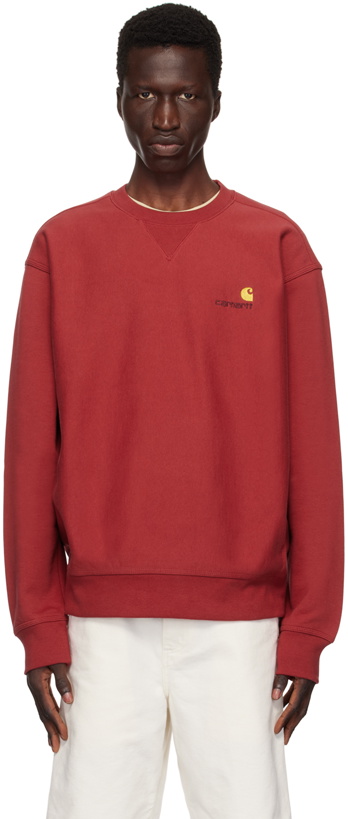 Photo: Carhartt Work In Progress Red American Script Sweatshirt