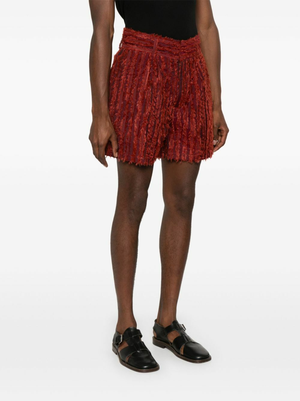 Labrum London Red Fringed Velvet Bermuda Shorts