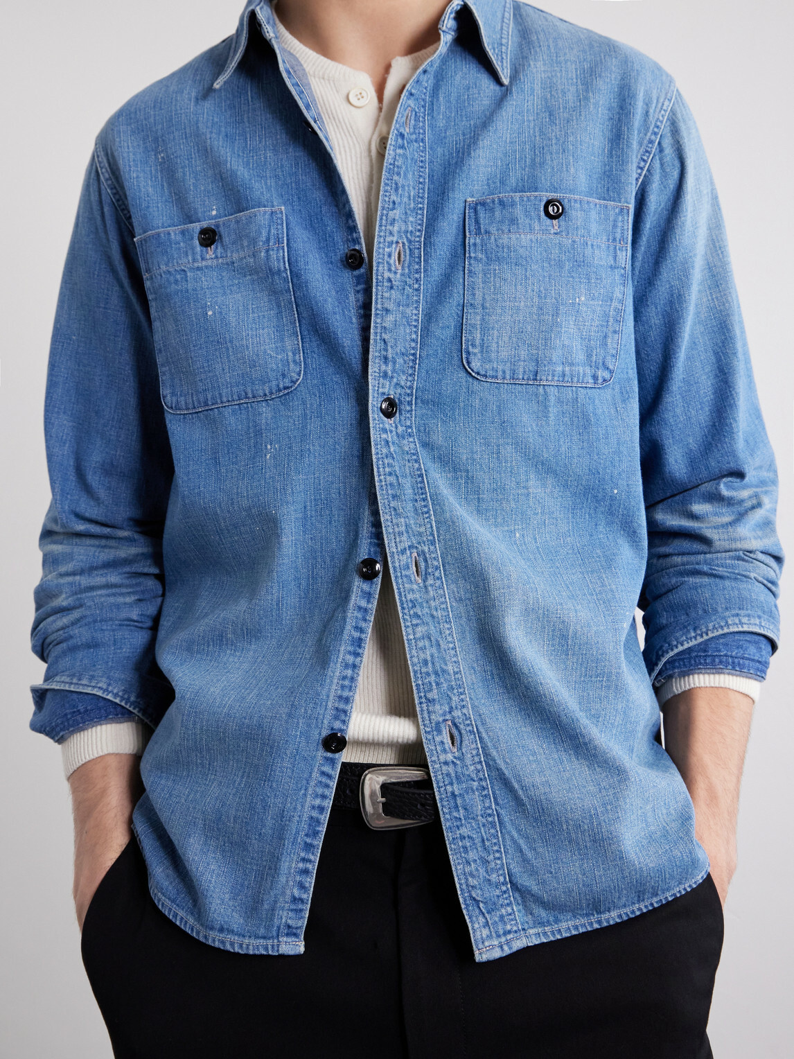 FULLCOUNT - Distressed Denim Shirt - Blue