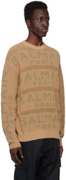 Balmain Tan Jacquard Sweater