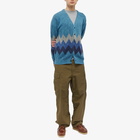 Beams Plus Men's Chevron Stripe Cardigan in Blue