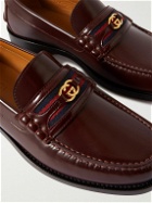 GUCCI - Kaveh Webbing-Trimmed Leather Loafers - Red