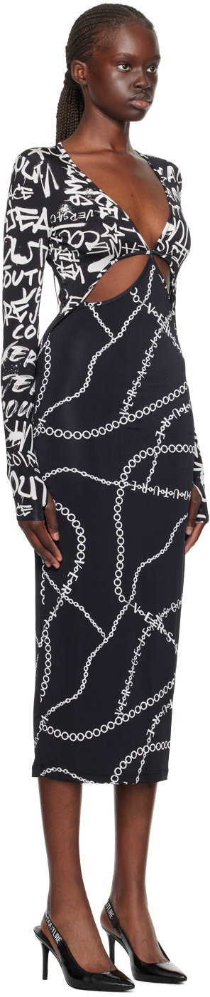 Versace Jeans Couture Black Graffiti Cutout Midi Dress Versace