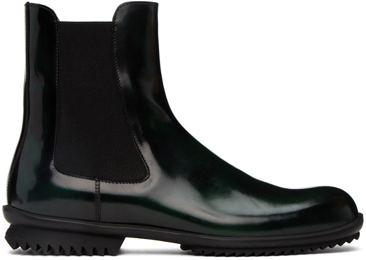 Photo: Maison Margiela Green Leather Chelsea Boots