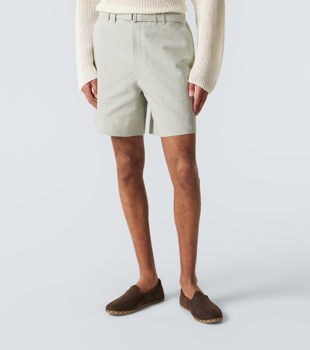 Stòffa Belted cotton and linen shorts