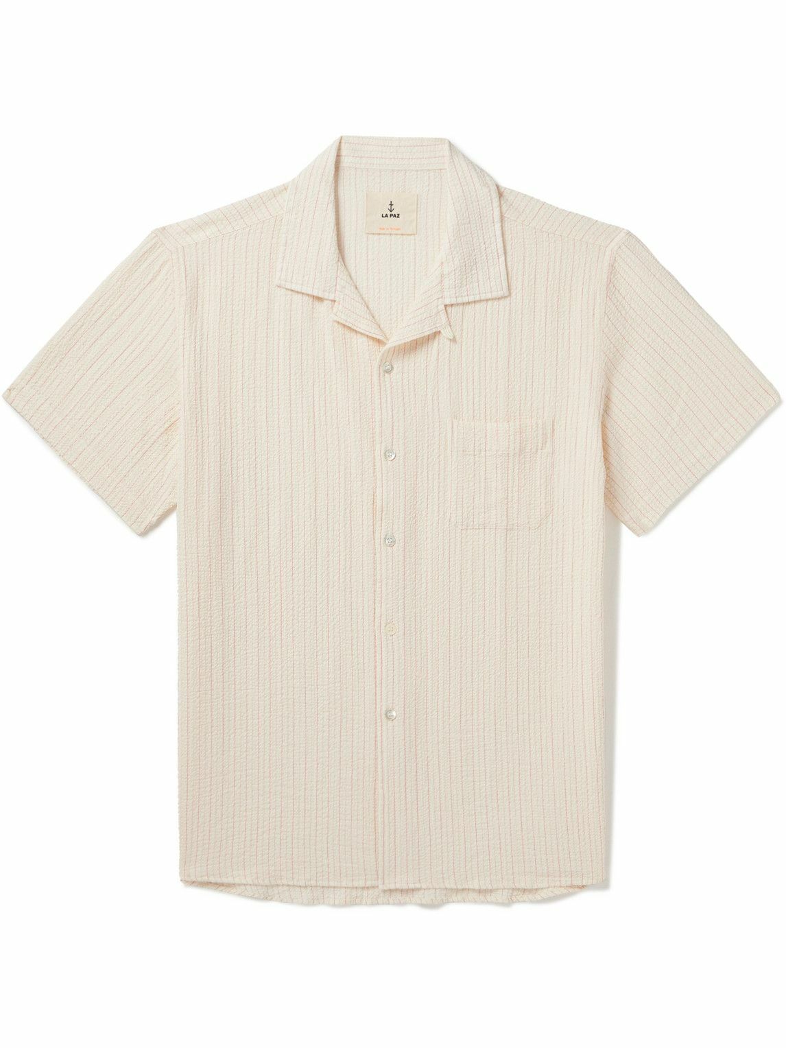 La Paz - Panama Convertible-Collar Striped Textured-Cotton Shirt - Neutrals