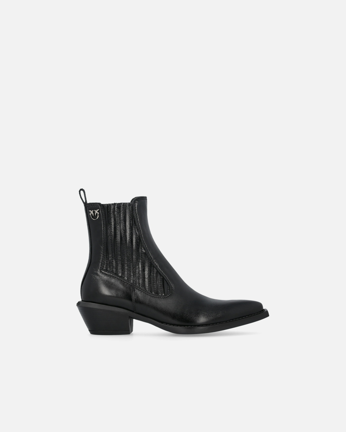 Pinko Shiny Leather Cowboy Ankle Boots Limo Black