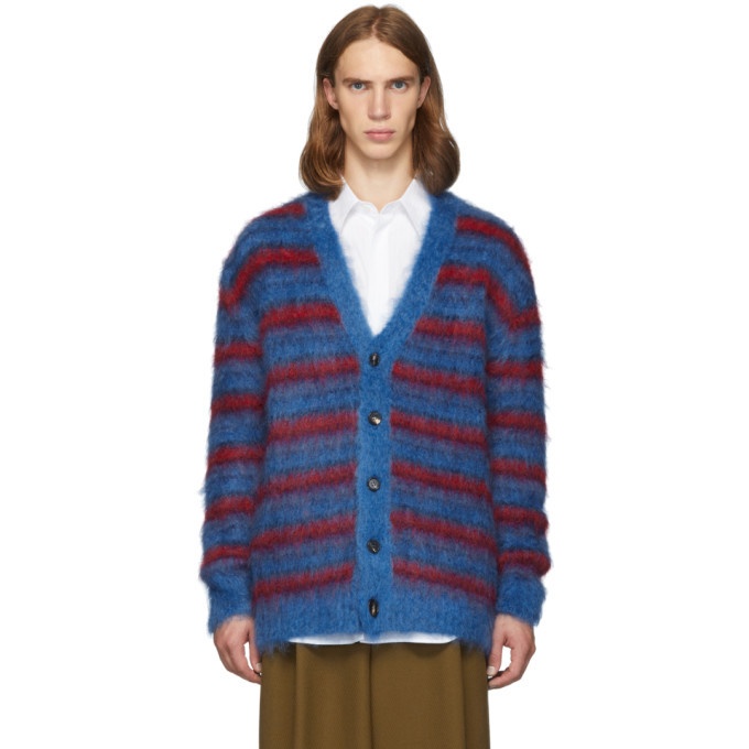 Marni Blue and Red Mohair Cardigan Marni