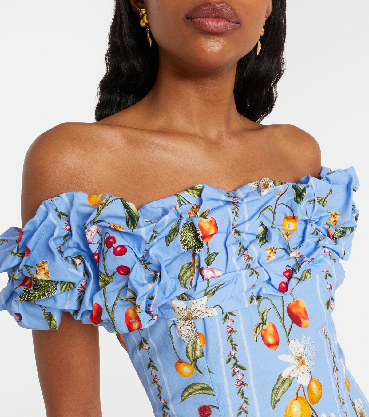 Agua by Agua Bendita Jardin printed off-shoulder cotton minidress