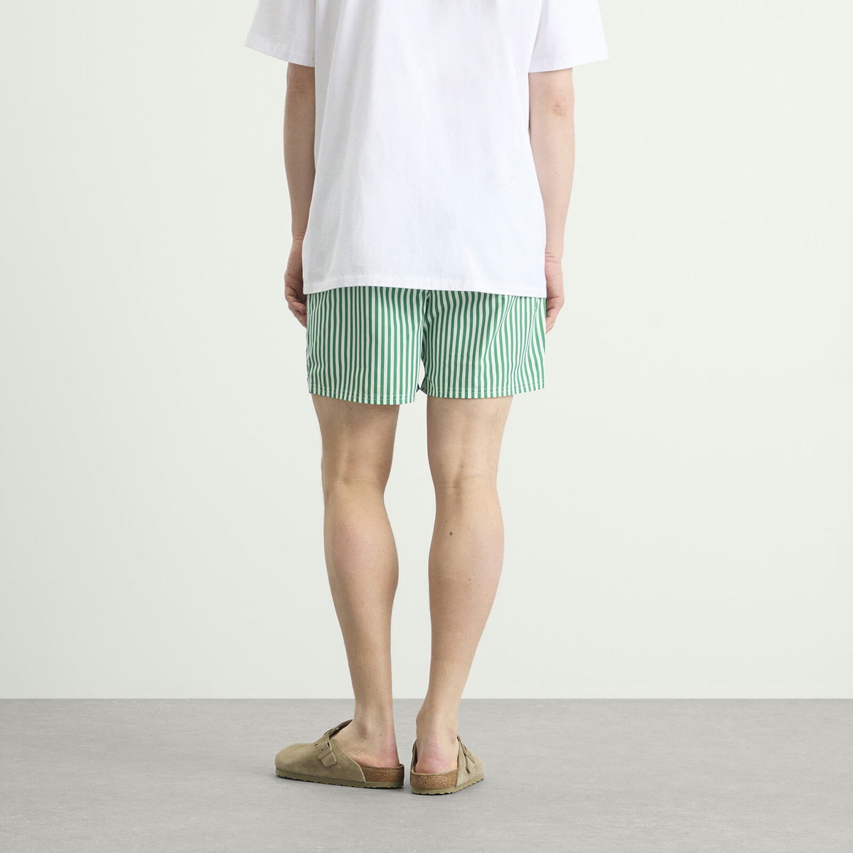 Calvin Klein Men's Medium Drawstring Swim Shorts in Penny Stripe/Mardi Gras Green