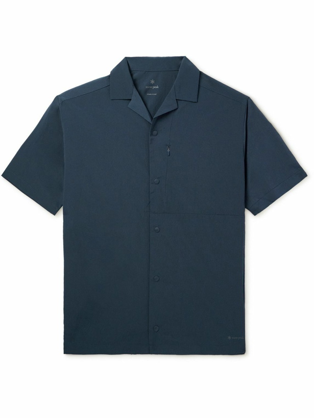 Photo: Snow Peak - Camp-Collar Logo-Print Primeflex™ Dot Air® Shirt - Blue