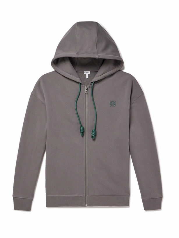 Photo: LOEWE - Logo-Embroidered Cotton-Jersey Zip-Up Hoodie - Gray