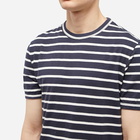 Officine Generale Men's Slub Cotton Stripe T-Shirt in Midnight/Ecru