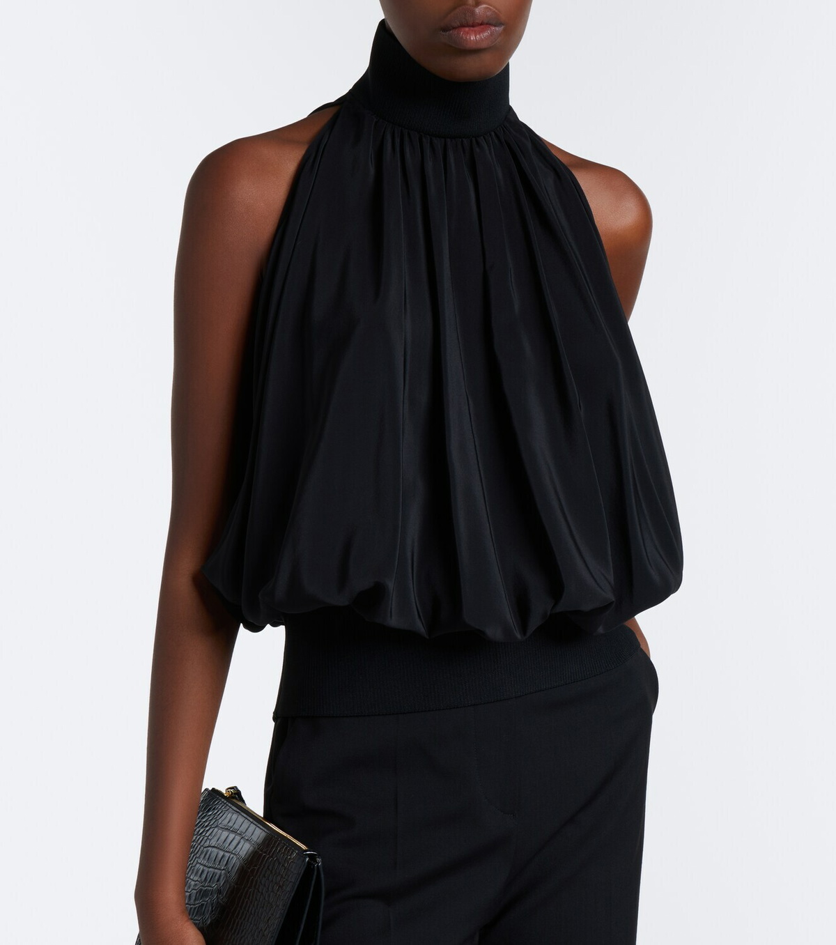 Sportmax Draped halterneck silk satin top