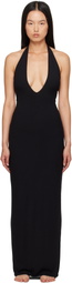 SKIMS Black Soft Lounge Deep Plunge Halter Maxi Dress