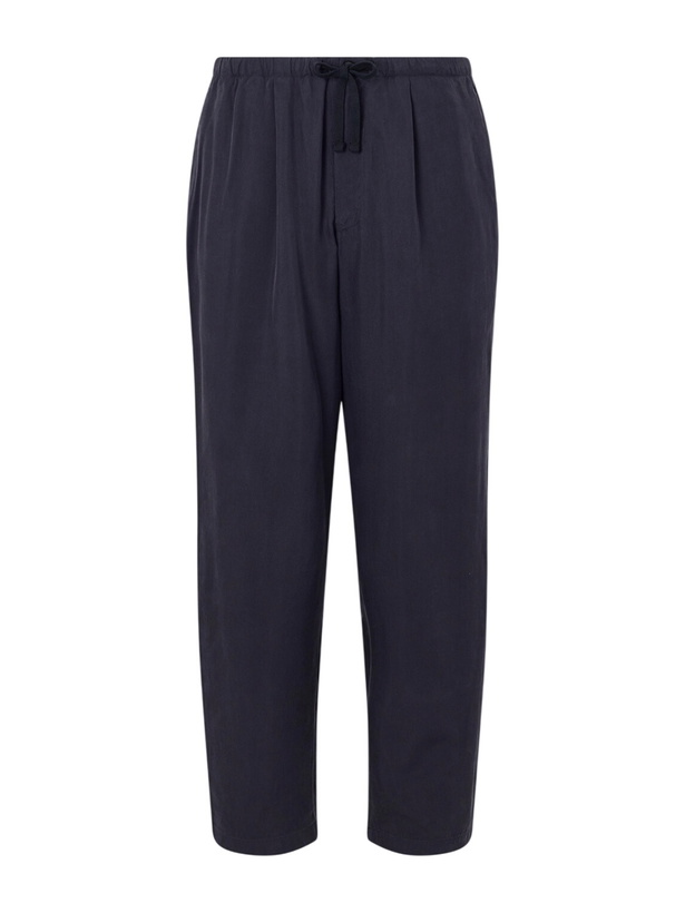 Photo: Kaptain Sunshine - Straight-Leg Silk-Gabardine Drawstring Trousers - Blue