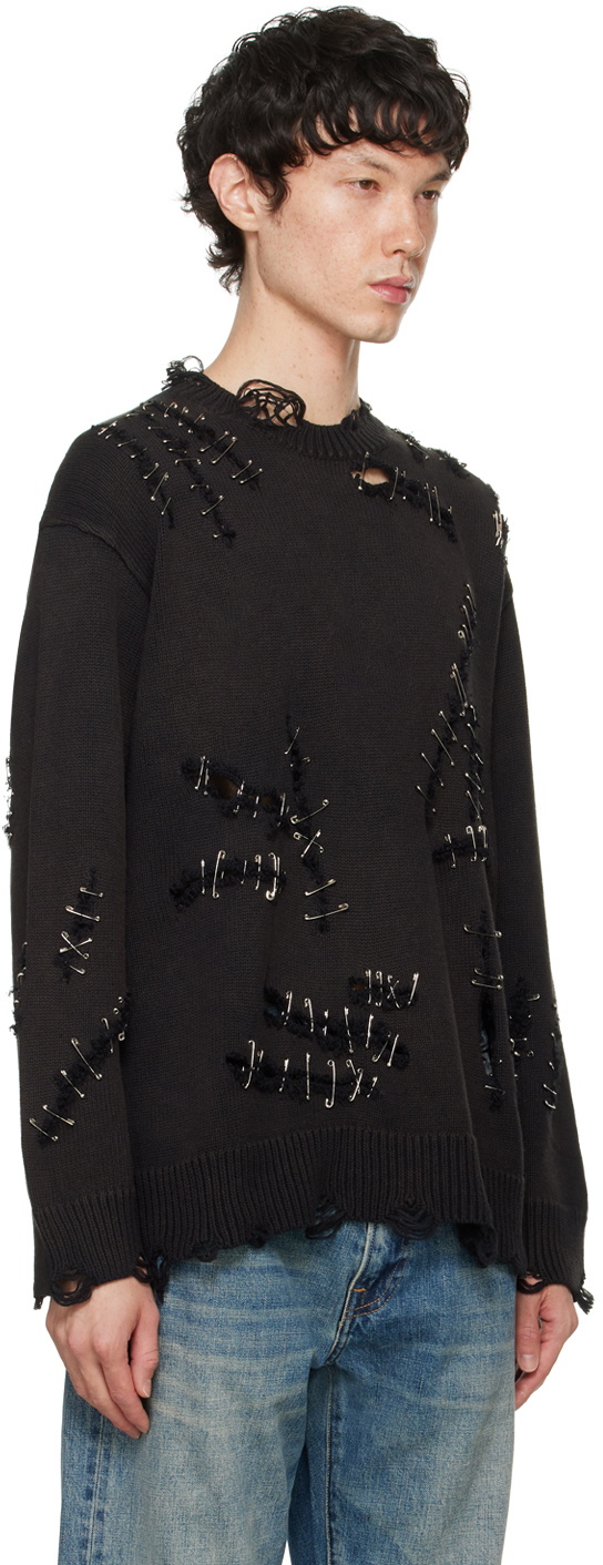 R13 Black Slashed Boyfriend Sweater