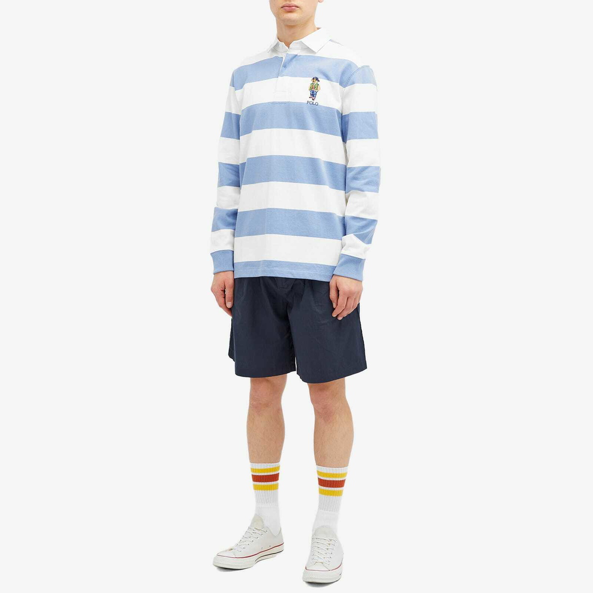 Polo Ralph Lauren Men's Varsity Bear Stripe Rugby Shirt in Campus Blue/White