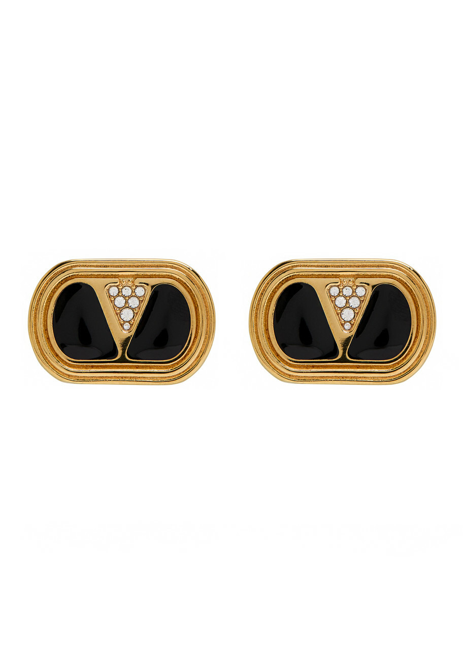 Valentino Ovalette Vlogo Enamelled Stud Earrings - Black - One Size