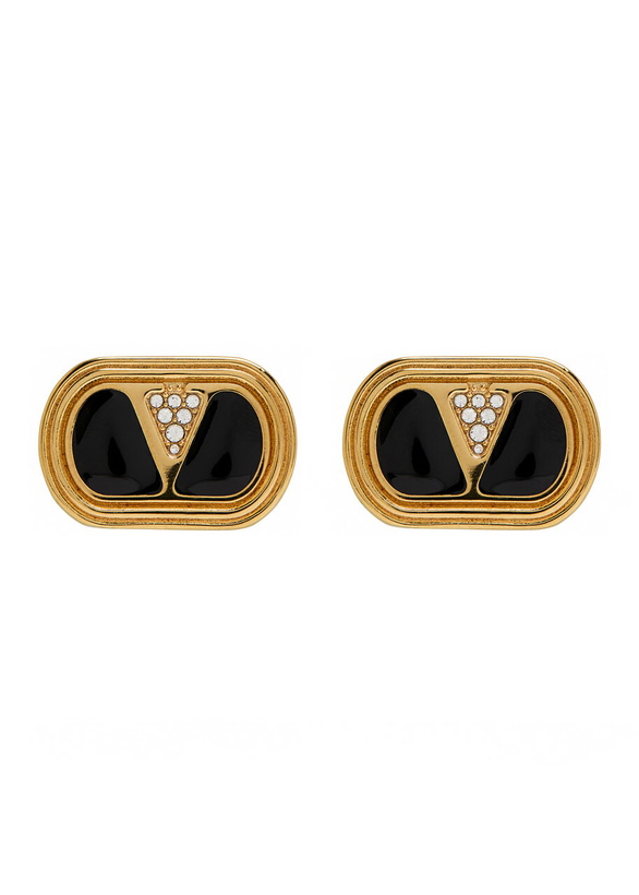 Photo: Valentino Ovalette Vlogo Enamelled Stud Earrings - Black - One Size