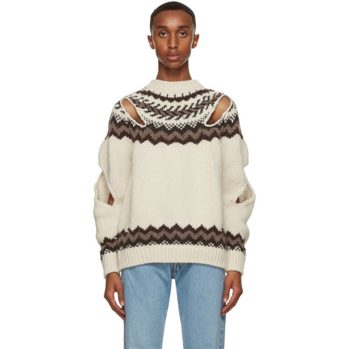Photo: Stefan Cooke Off-White and Brown Wool Slashed Sweater