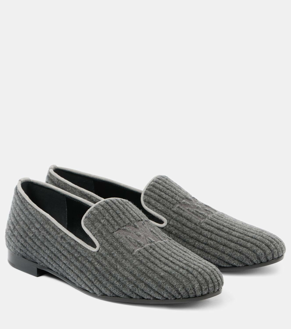 Max Mara Logo embroidered velvet corduroy loafers