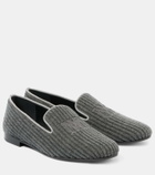 Max Mara Logo embroidered velvet corduroy loafers