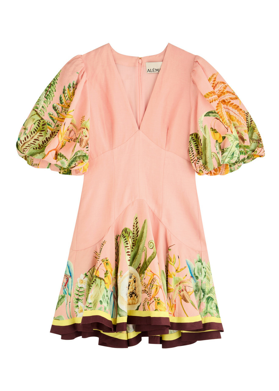 Alemais Papaya Printed Flax-blend Mini Dress Pink ALMAIS