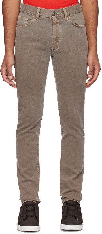 Photo: ZEGNA Taupe Garment-Dyed Jeans