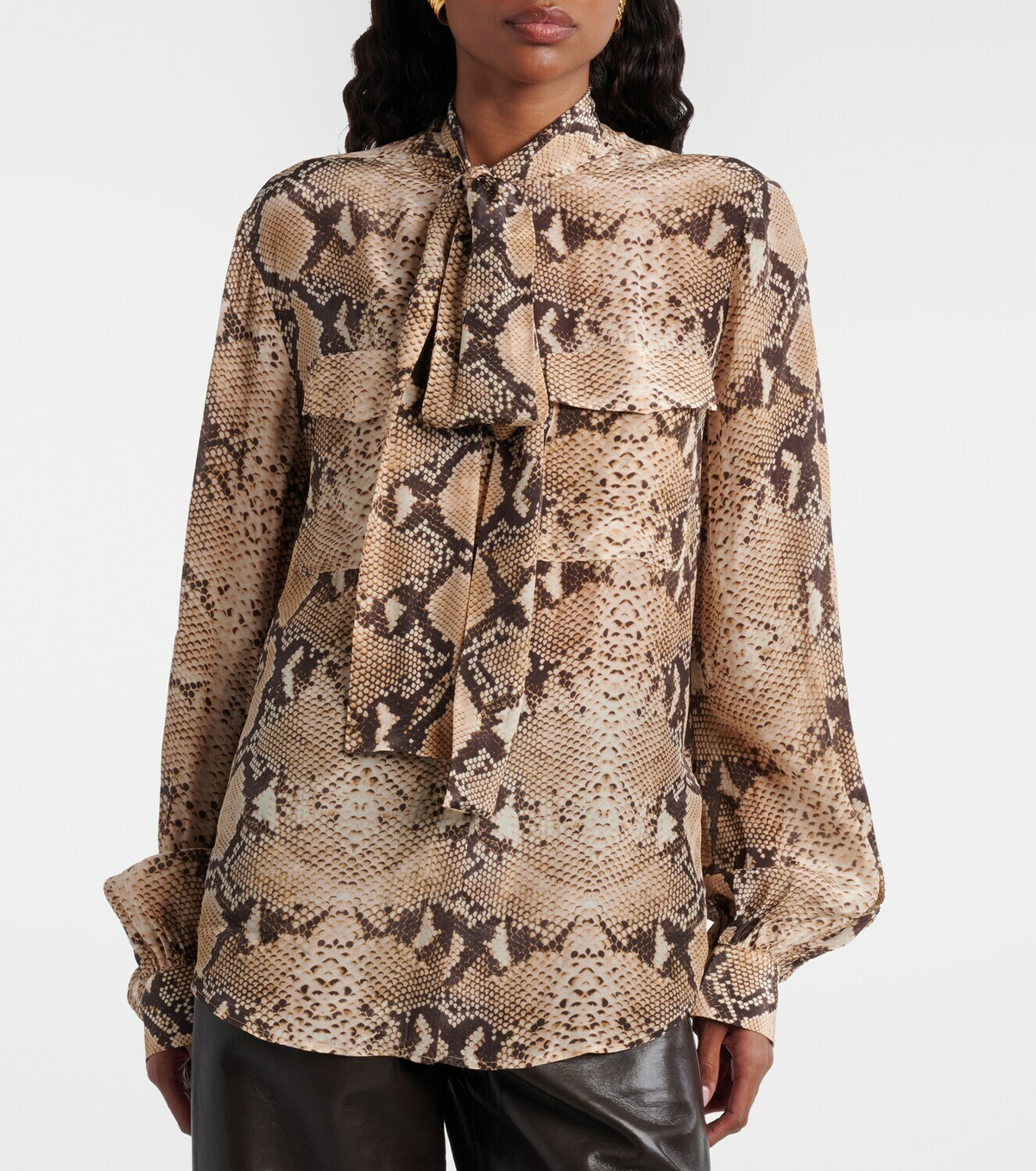 7 For All Mankind Snake-print tie-neck blouse