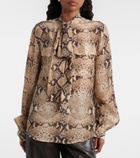 7 For All Mankind Snake-print tie-neck blouse