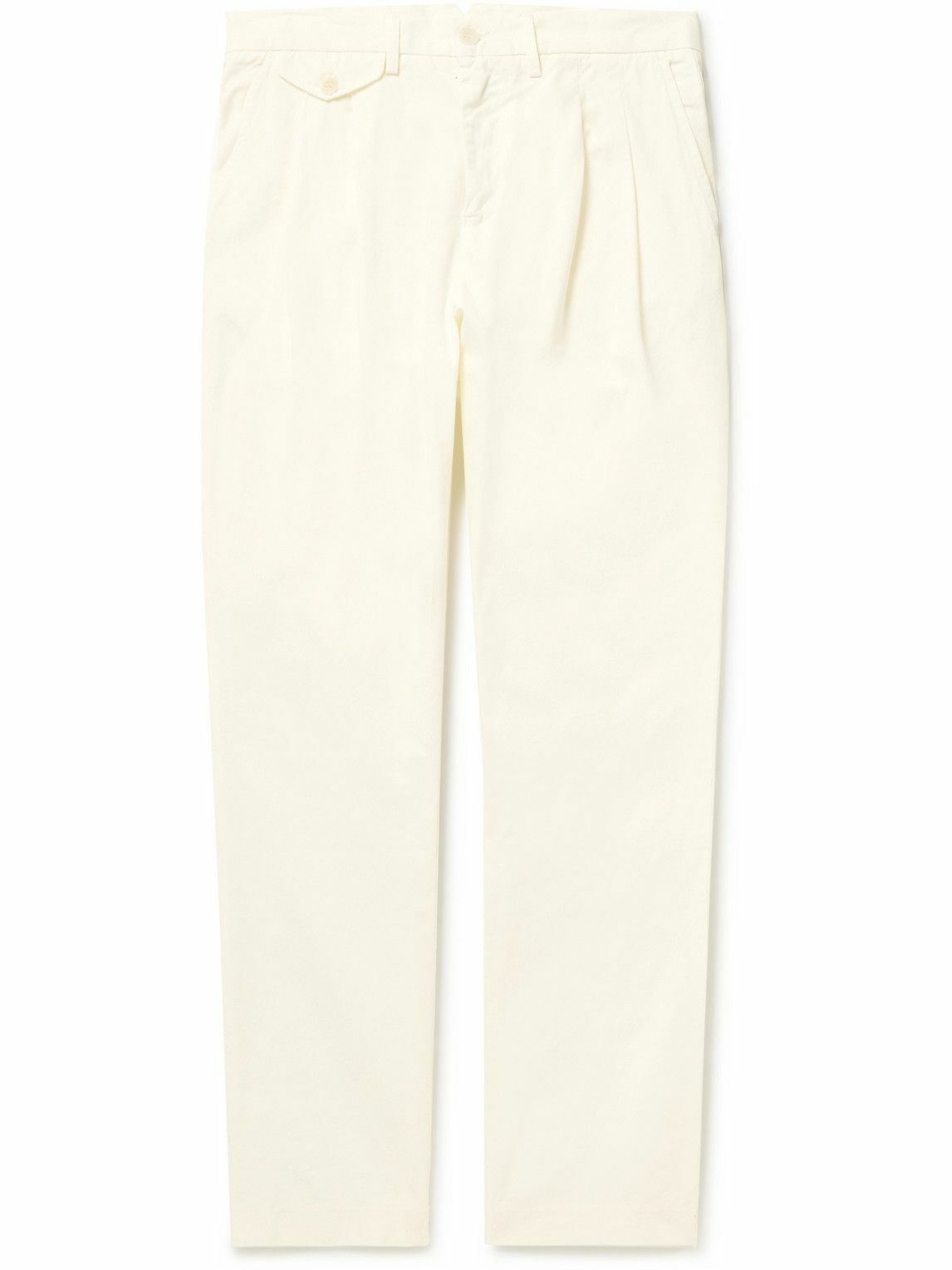 Straight-Leg Pleated Cotton Trousers