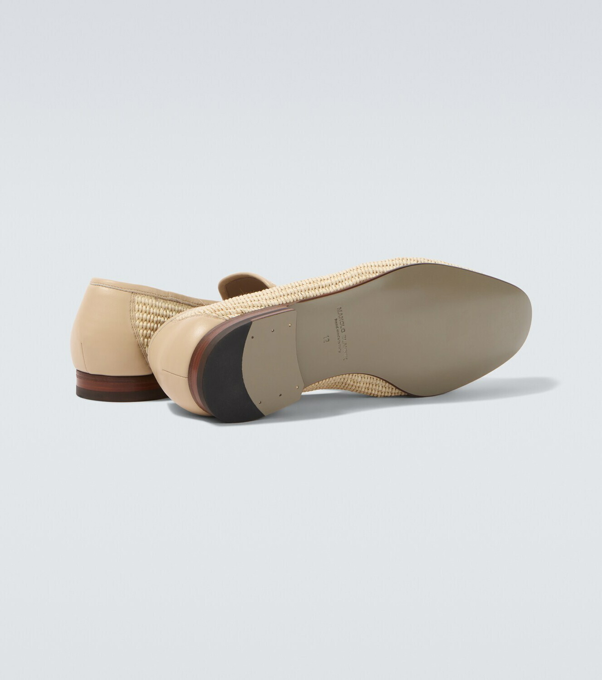 Manolo Blahnik Mario leather-trimmed raffia loafers