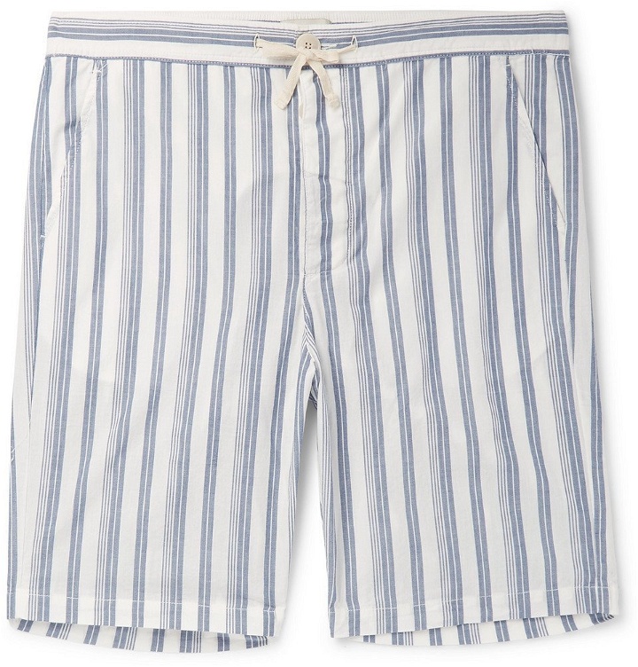 Photo: Oliver Spencer Loungewear - Striped Organic Cotton Pyjama Shorts - Blue