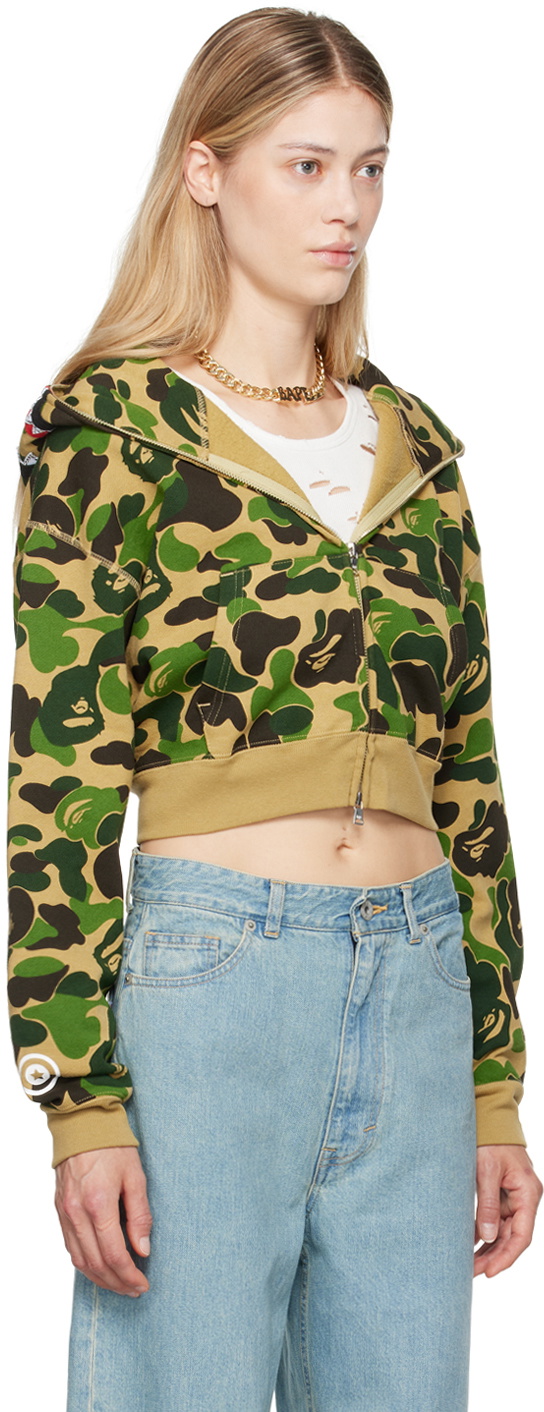 BAPE Khaki ABC Camo Crystal Stone Shark Hoodie A Bathing Ape