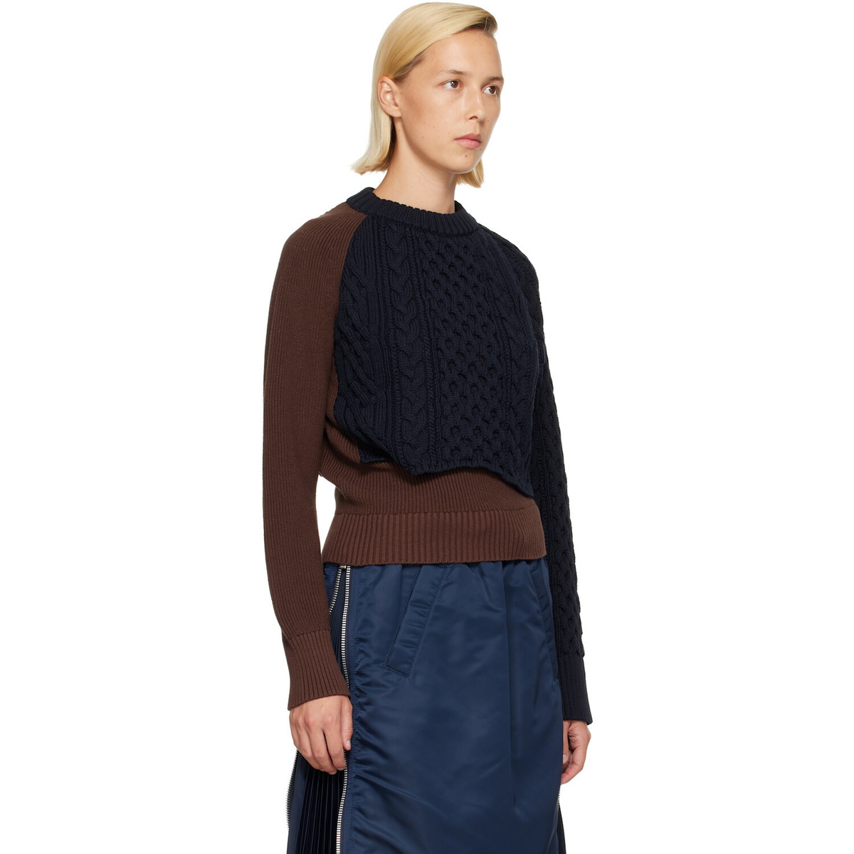 sacai Brown Cotton Cashmere Knit Sweater
