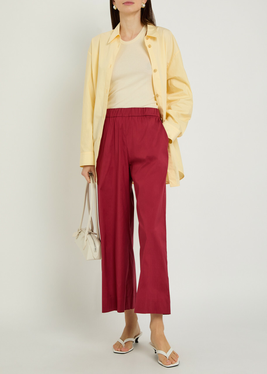 Max Mara Pece Wide-leg Cotton Trousers Burgundy