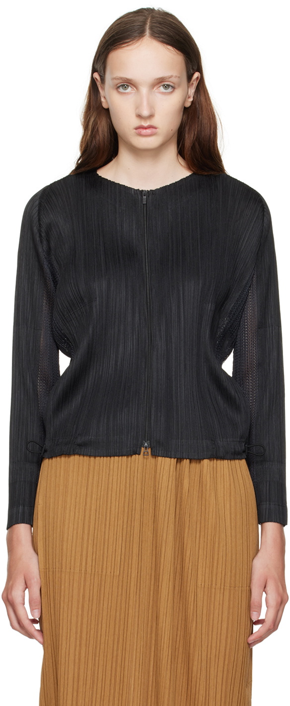 Pleats Please Issey Miyake Black Flick Cardigan Pleats