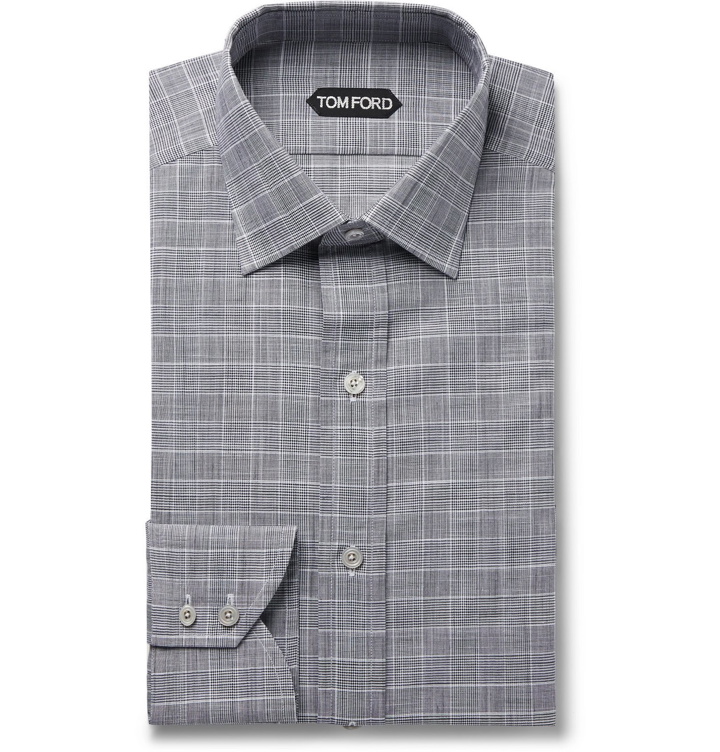 Photo: TOM FORD - Grey Slim-Fit Prince of Wales Checked Cotton-Poplin Shirt - Gray