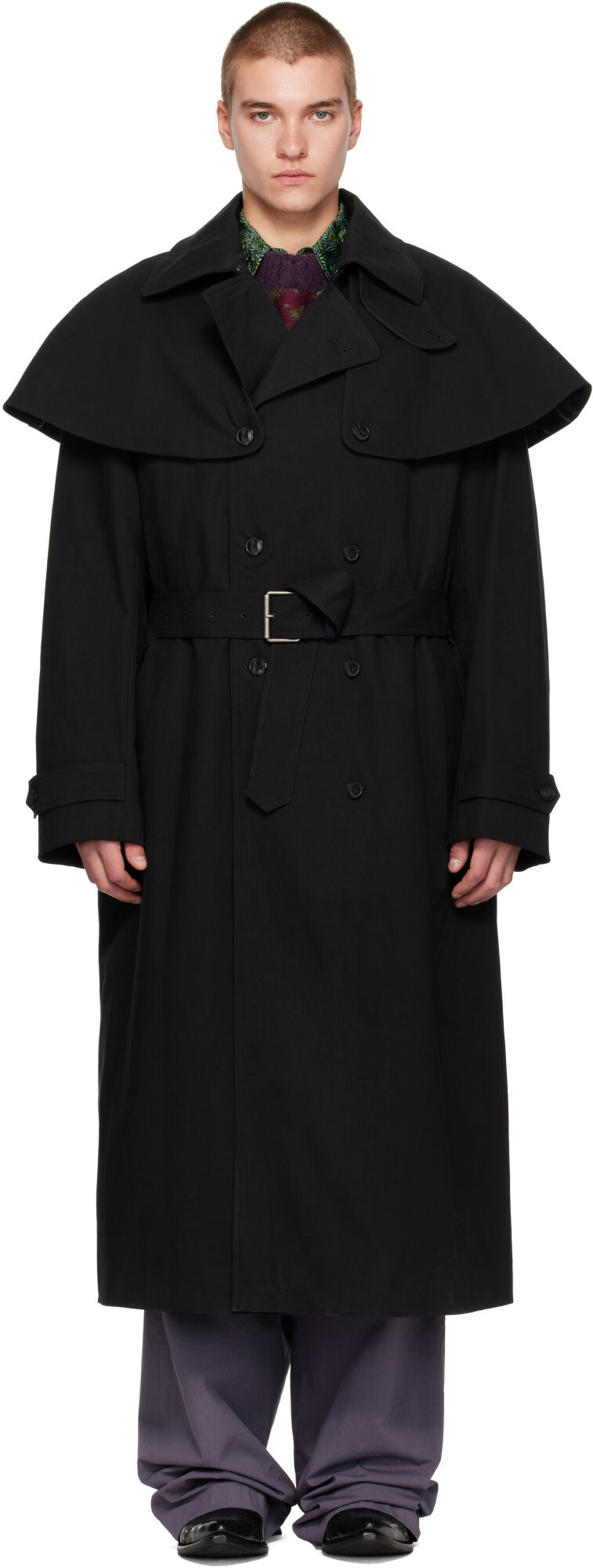 Dries Van Noten Black Cape Trench Coat
